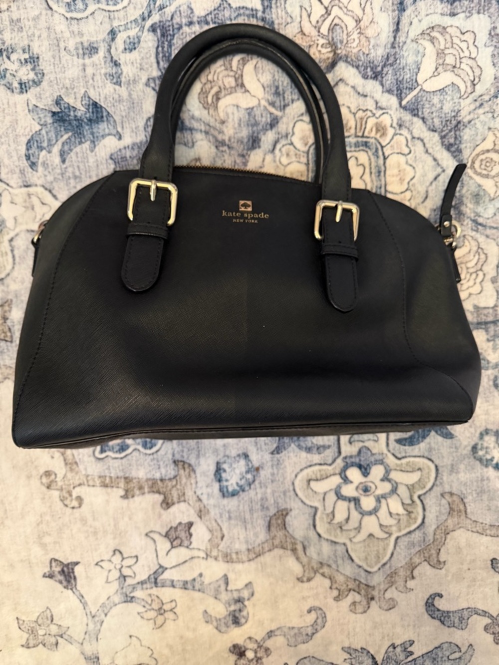 kate spade Black Saffiano Dome Satchel with Gold Hardware